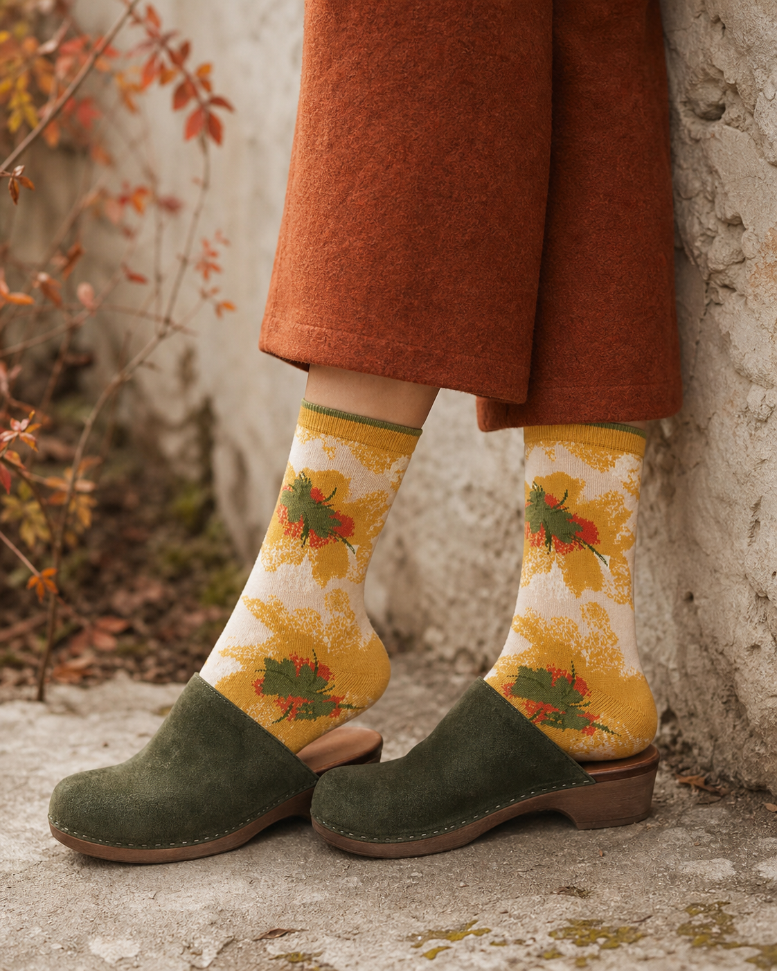 Autumn Bloom socks styled outfit 2