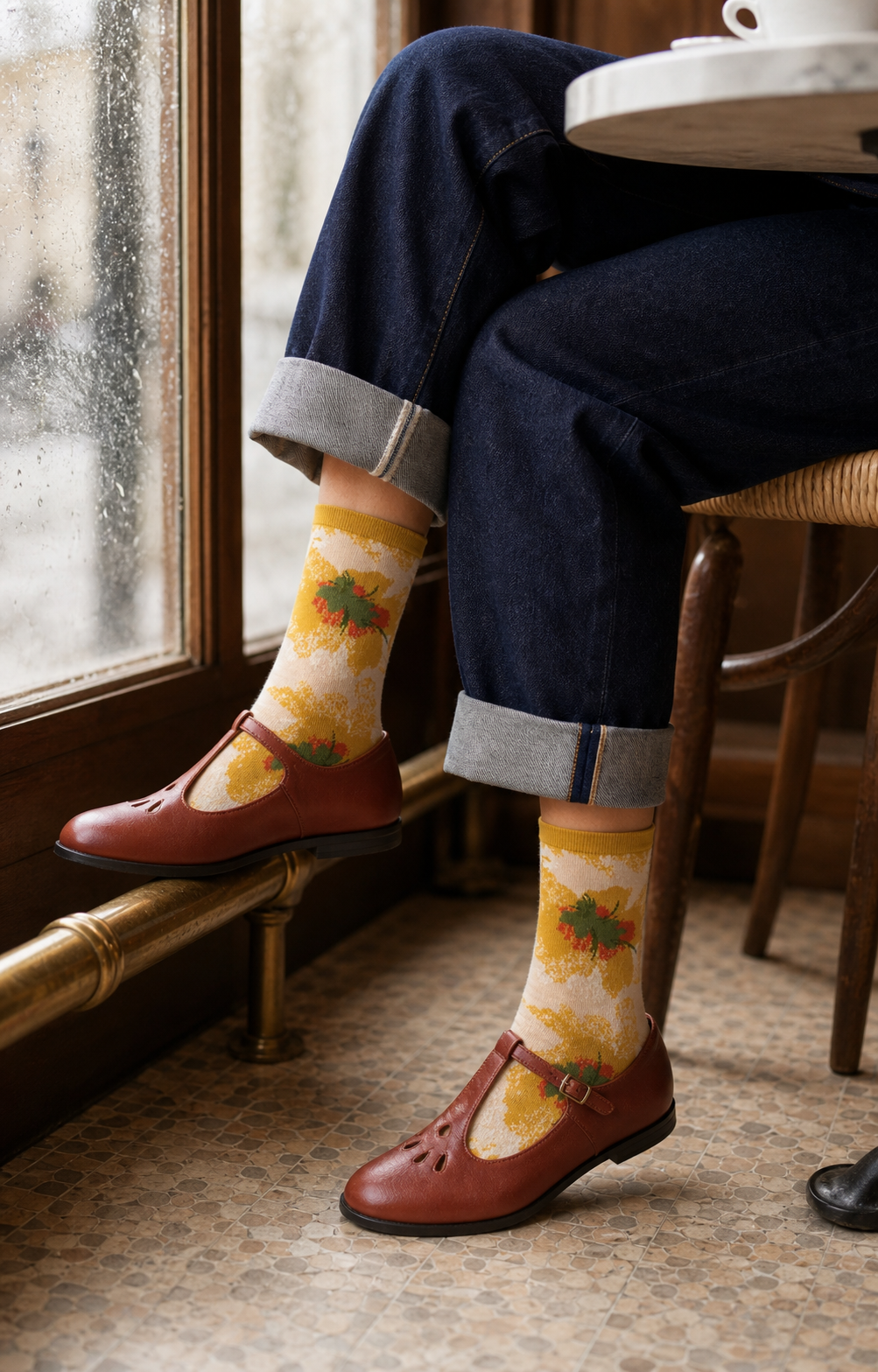 Autumn Bloom socks styled outfit 3