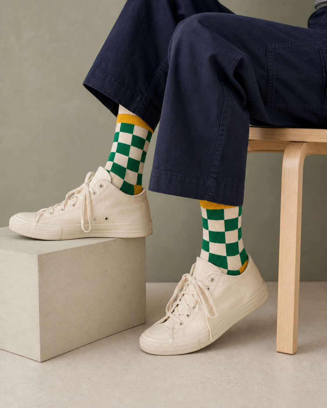 Birch Check socks styled outfit 2