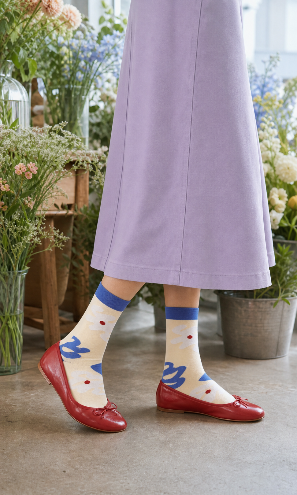Blue Petal socks styled outfit 2