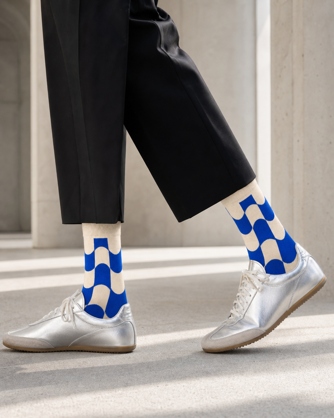 Cobalt Wave socks styled outfit 2