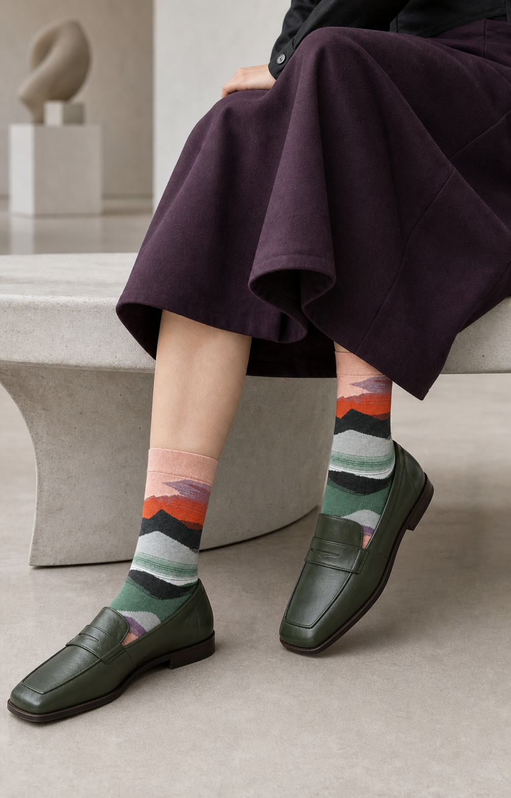 Fjord Blocks socks styled outfit 3
