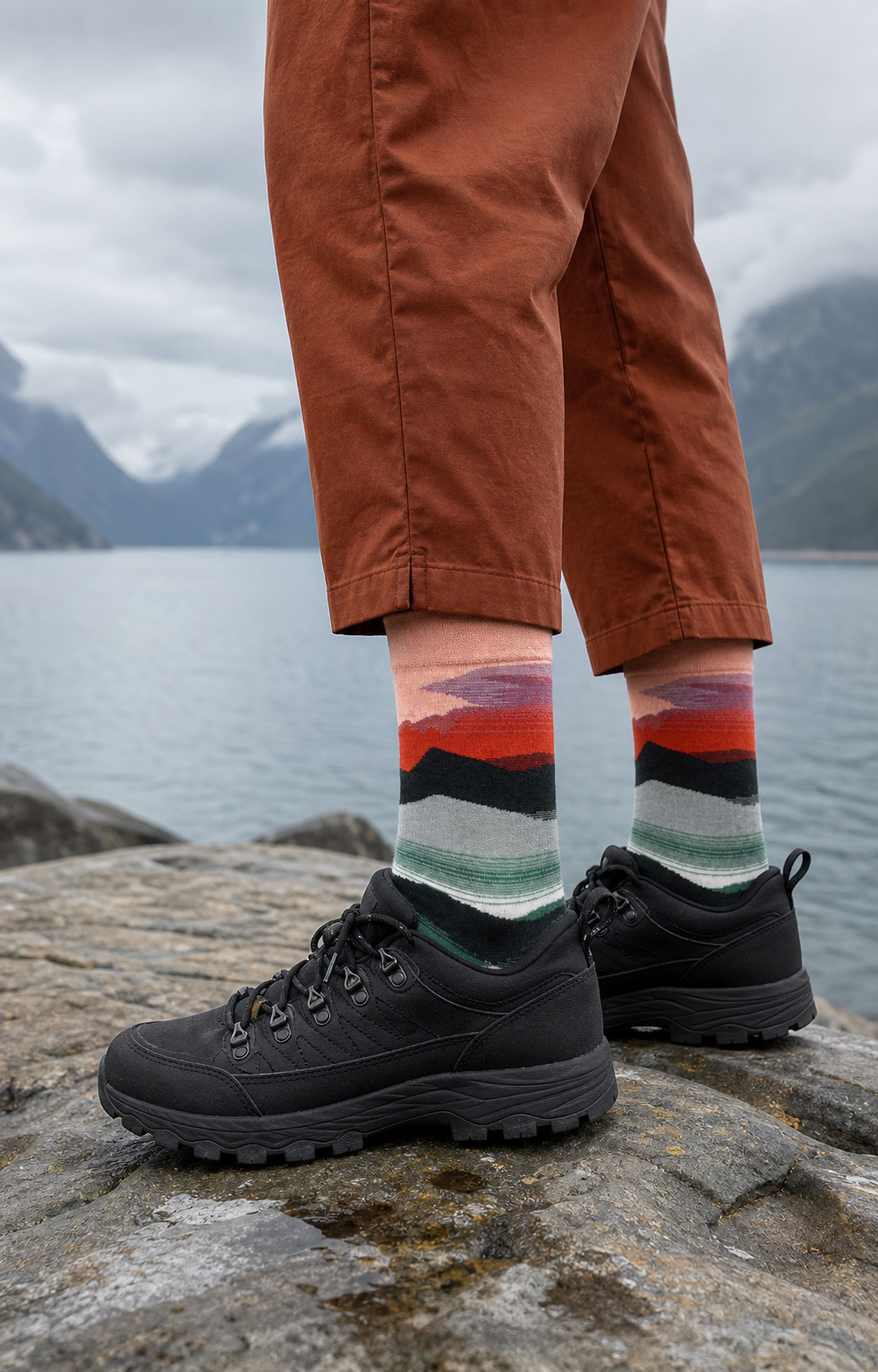 Fjord Blocks socks styled outfit 2