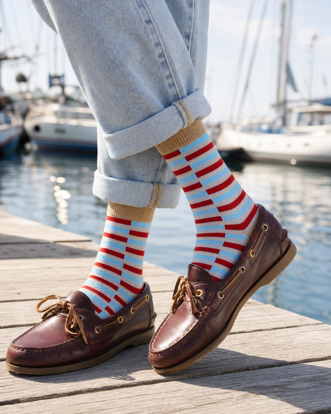 Harbor Stripe socks styled outfit 2