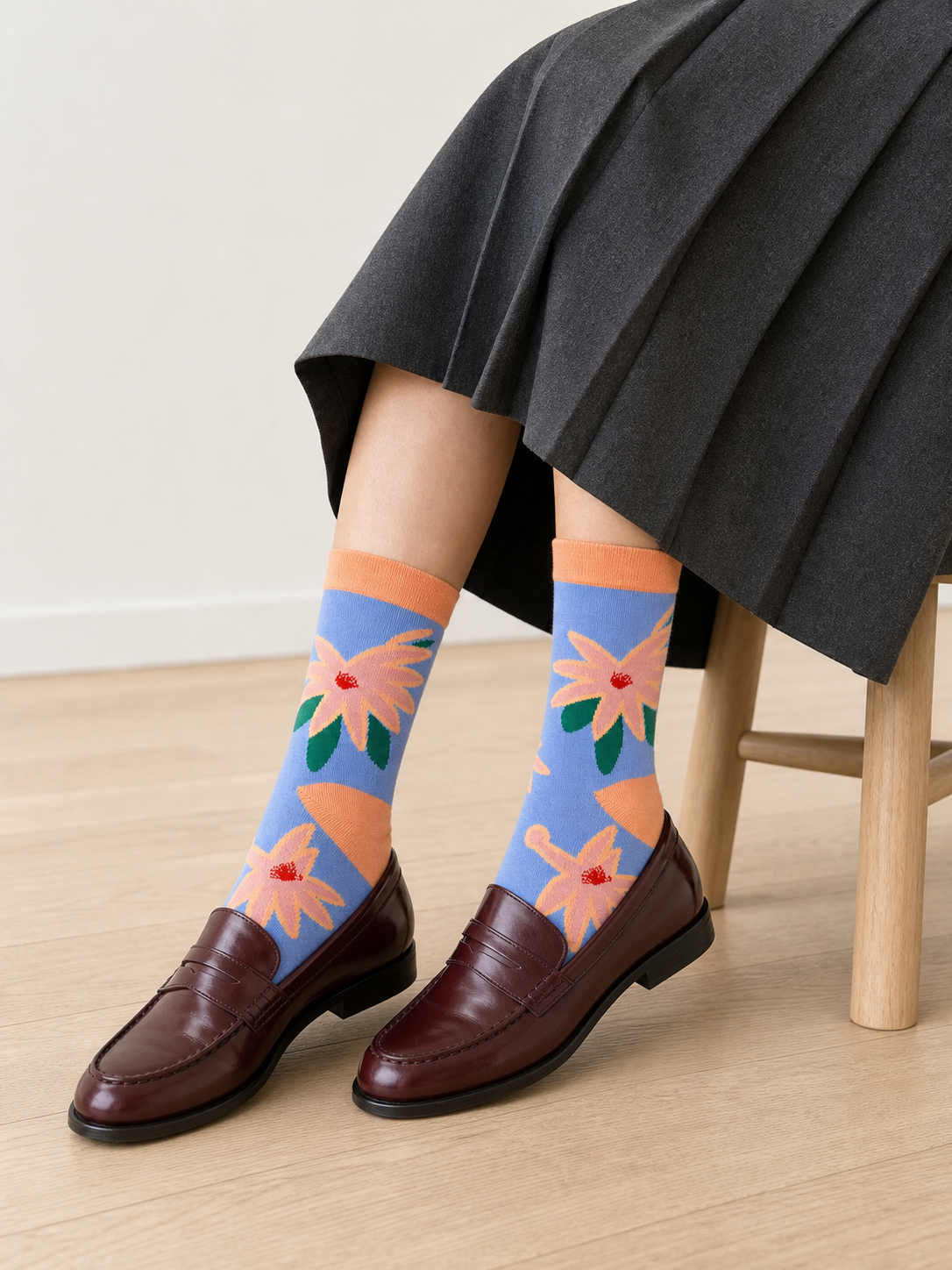 Meadow Hare socks styled outfit 3