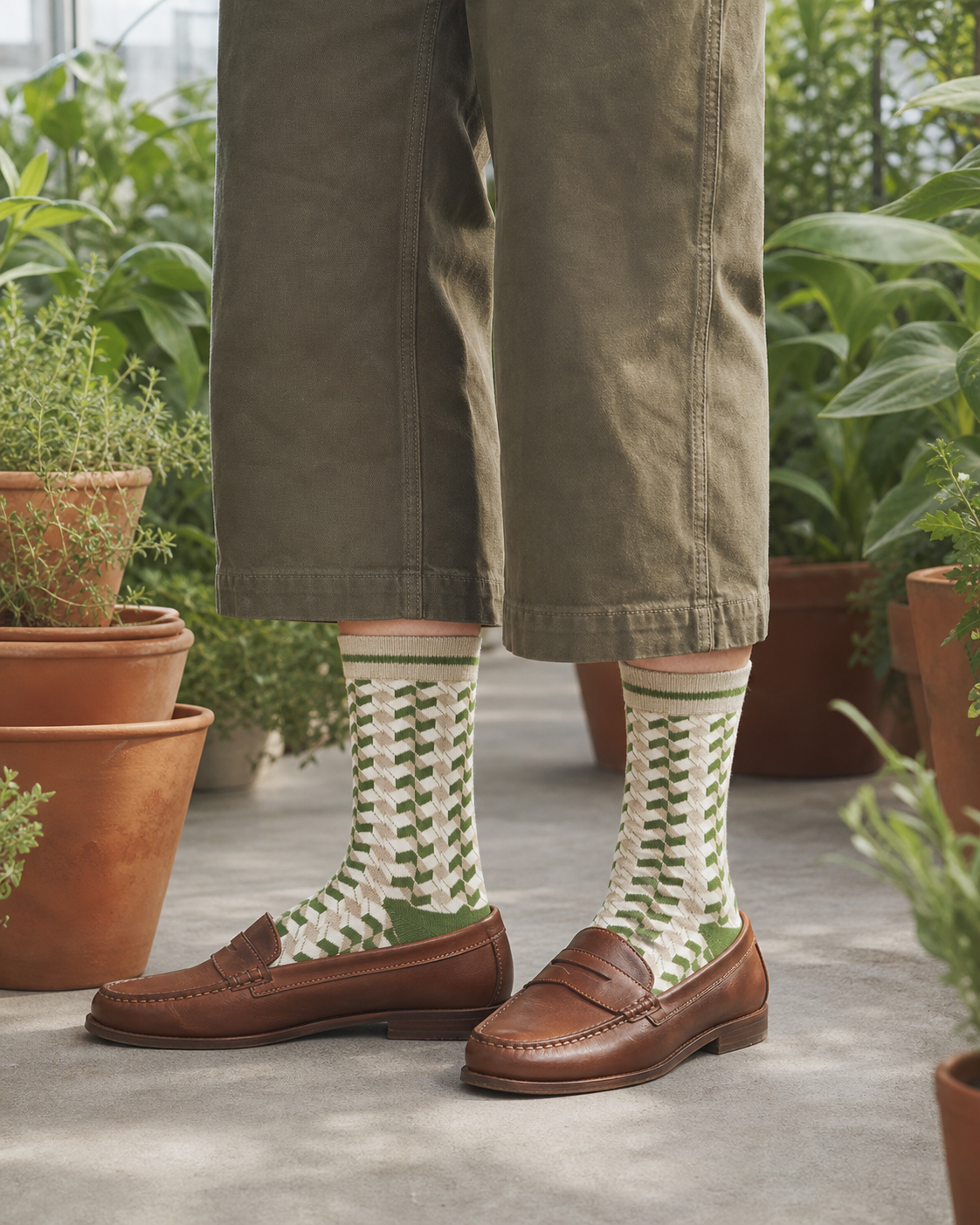 Moss Weave socks styled outfit 2