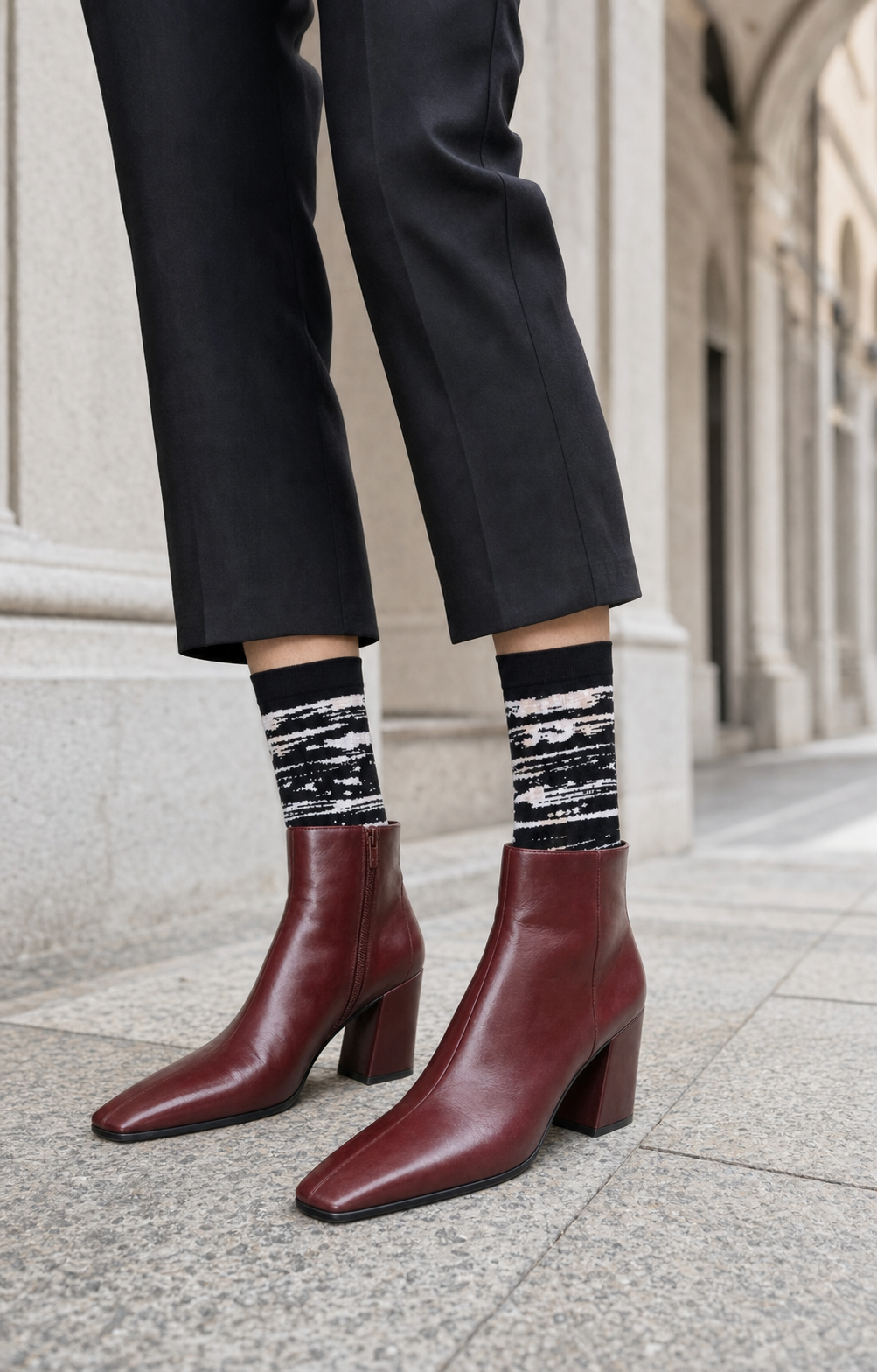 Nordic Zebra socks styled outfit 2
