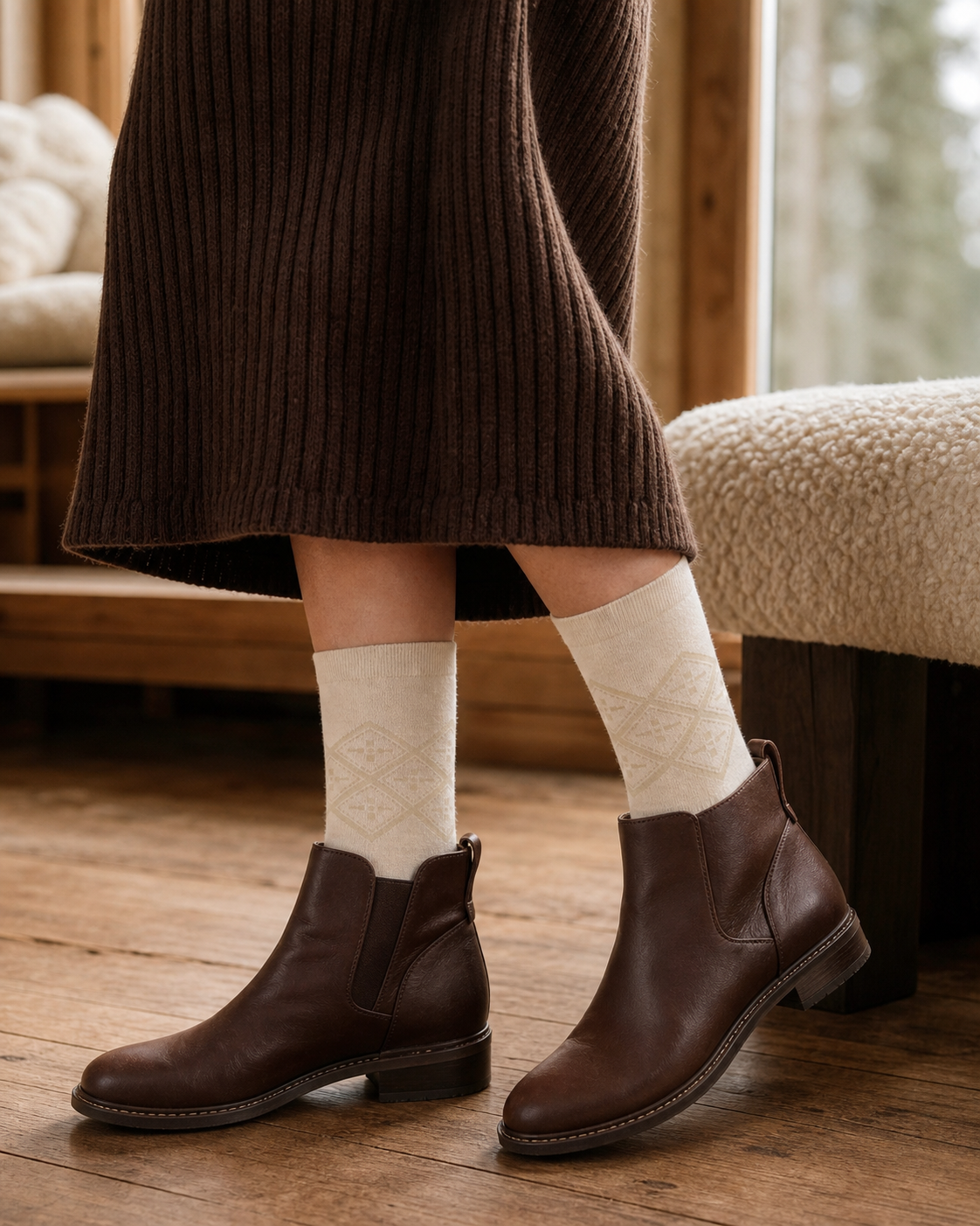 Oat Cable socks styled outfit 2