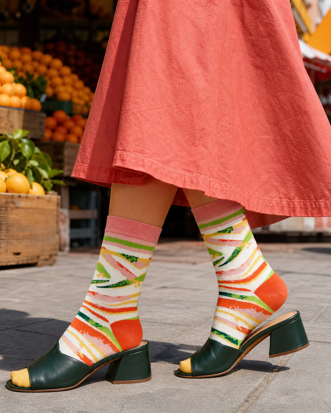 Orchard Stripe socks styled outfit 2