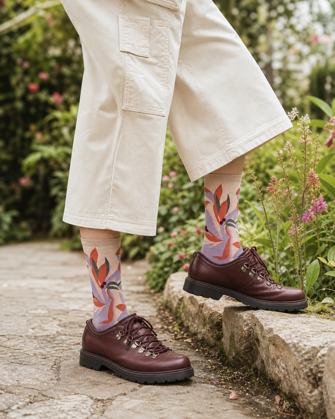 Plum Birds socks styled outfit 3