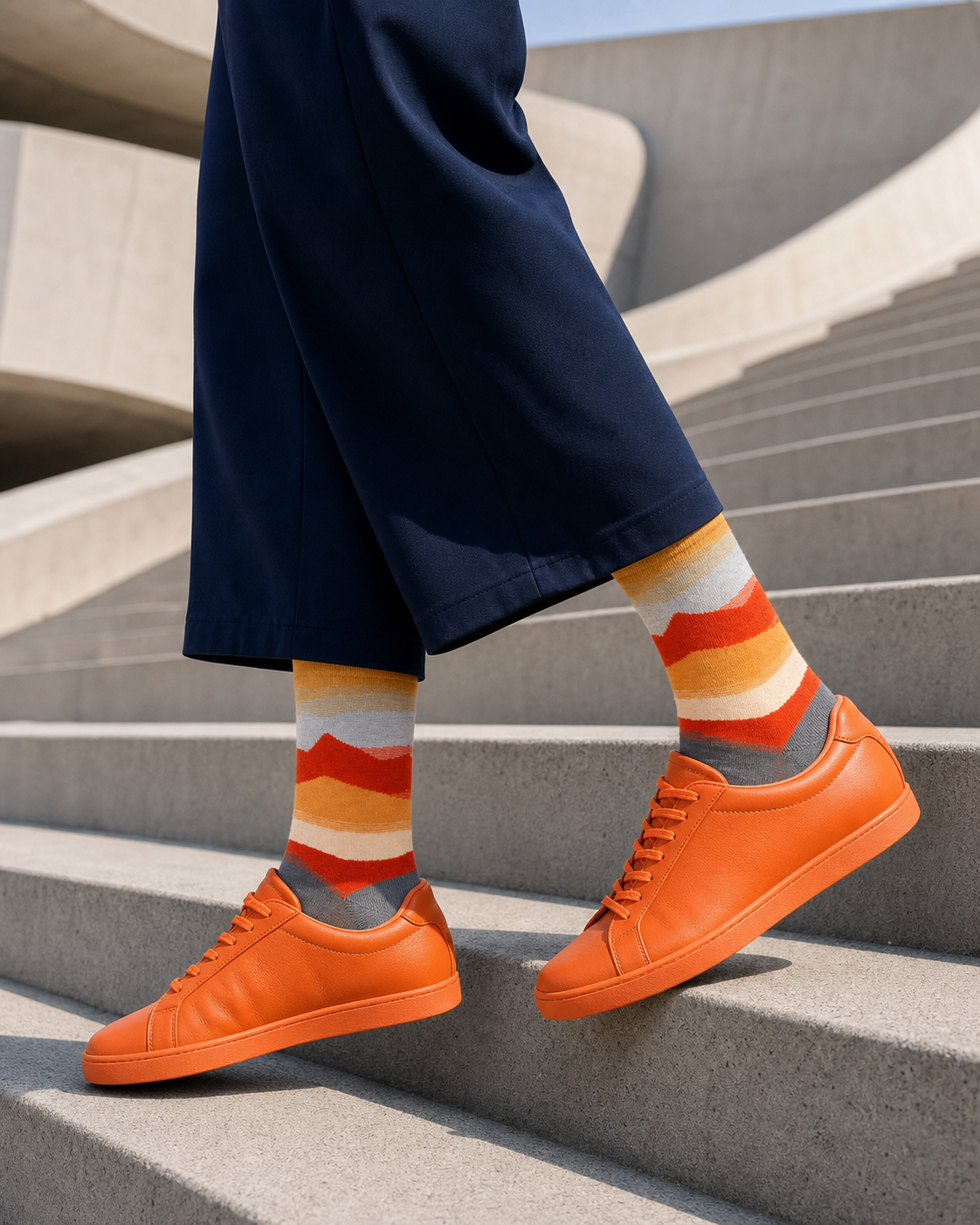 Sunset Stripe socks styled outfit 2