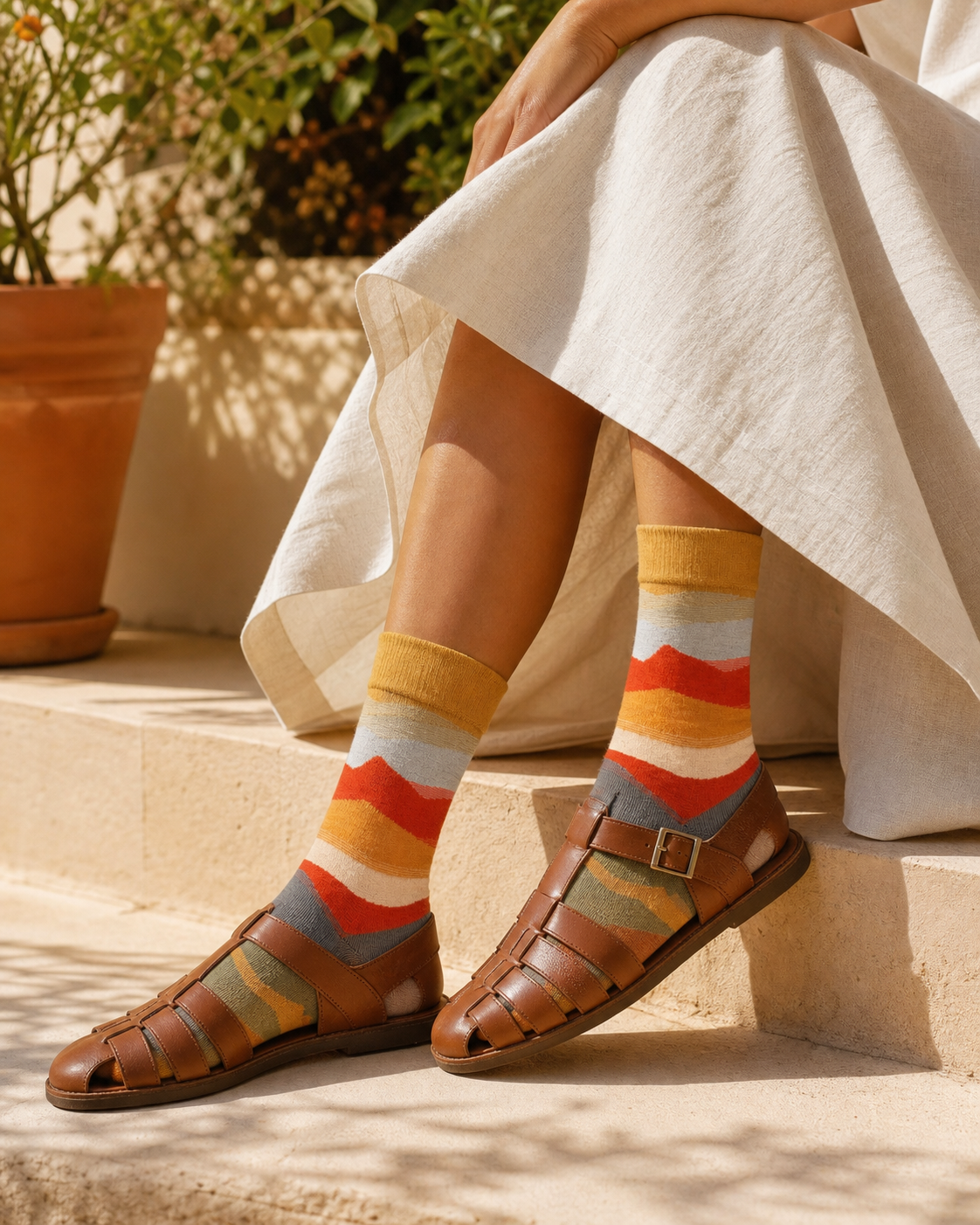 Sunset Stripe socks styled outfit 3